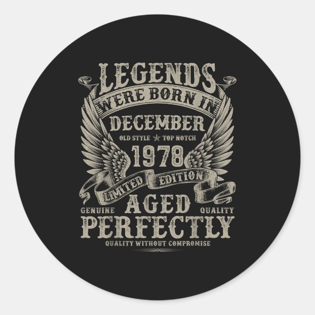 Sticker Rond 47 Year Old Birthday For Men December 1978 Bday  (Devant)