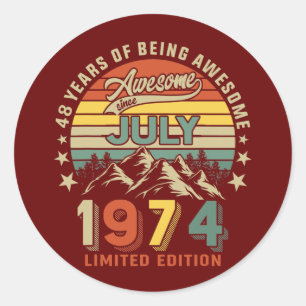 Sticker Rond 48e anniversaire 48 ans formidable depuis juillet