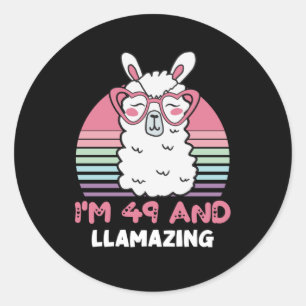 Sticker Rond 49 ans Anniversaire Llamazing Llama 49e anniversai