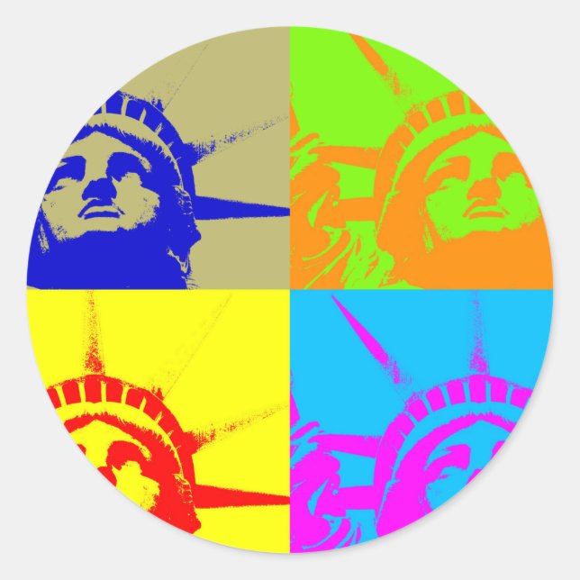 Sticker Rond 4 Couleur Pop Art Lady Liberty (Devant)