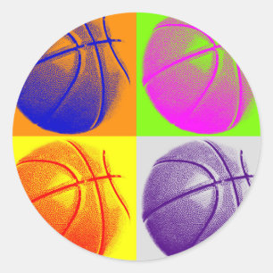 Sticker Rond 4 couleurs Pop Art Basketball