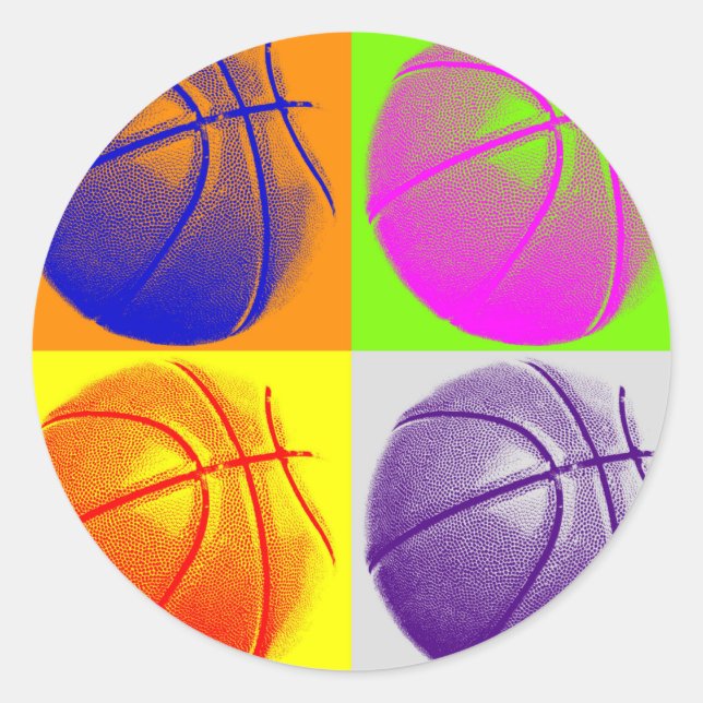 Sticker Rond 4 couleurs Pop Art Basketball (Devant)