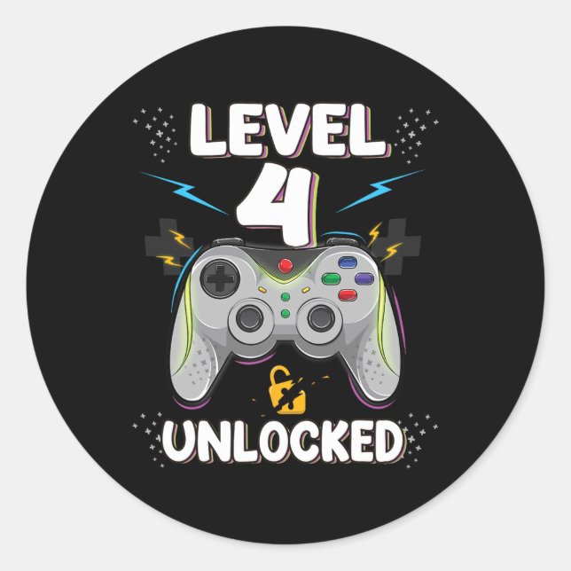 Sticker Rond 4 Jeu vidéo déverrouillé 4e anniversaire Gamer Gif (Devant)
