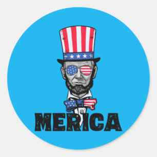 Sticker Rond 4 juillet Abe Lincoln Amérique Bzr Drôle Enfants