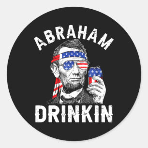 Sticker Rond 4 juillet Abraham Boire Merica Abe Lincoln Be