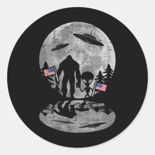 Sticker Rond 4 juillet Alien de Bigfoot Ufo Funny Patriotic Fem