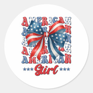 Sticker Rond 4 juillet American Girl Coquette Drapeau américain