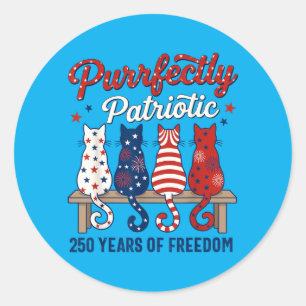 Sticker Rond 4 juillet amoureux des chats parfaitement patrioti