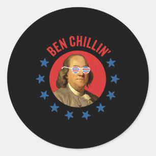 Sticker Rond 4 juillet amusant - Ben Chillin' - Chill Ben Frank