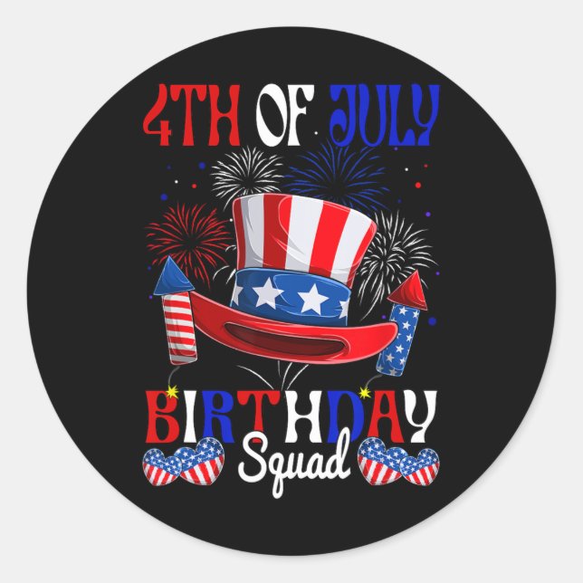 Sticker Rond 4 juillet Anniversaire Squad Us Drapeau Feu d'arti (Devant)