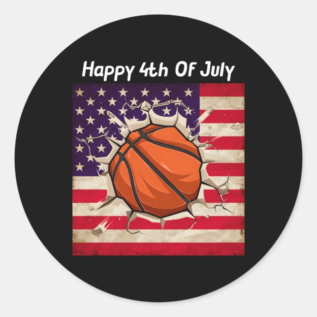 Sticker Rond 4 juillet Basketball quatrième famille Usa (Devant)