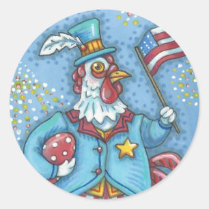 Sticker Rond 4 juillet BÂTIMENTS EN ROOSTER PATRIOTIQUE Rnd * F