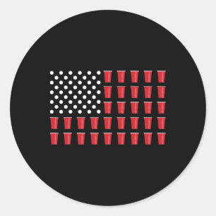 Sticker Rond 4 juillet Beer Pong American Flag