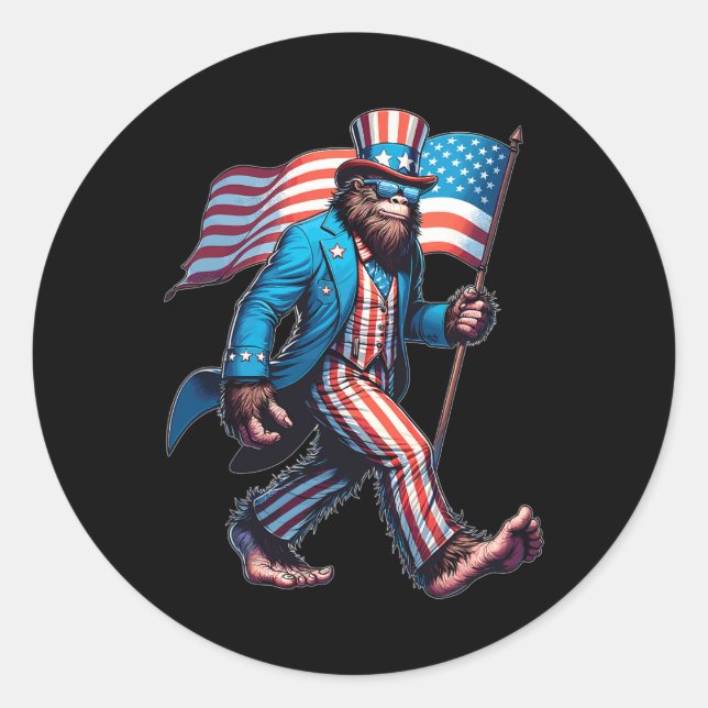 Sticker Rond 4 juillet Bigfoot Sasquatch (Devant)