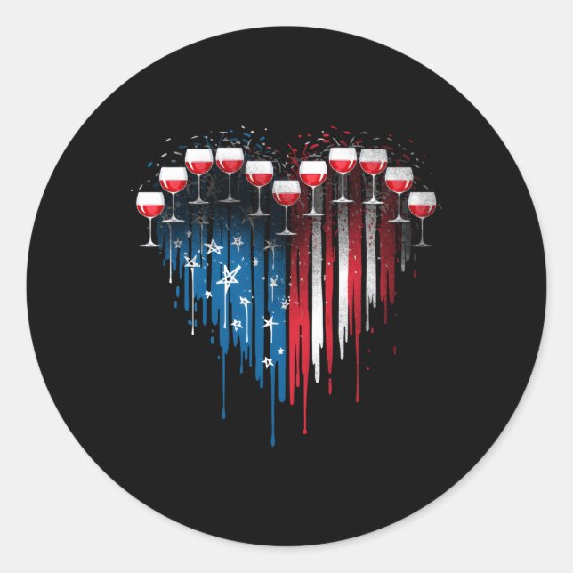 Sticker Rond 4 juillet Boire Dégustation Vins Lunettes Il Améri (Devant)