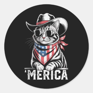 Sticker Rond 4 juillet Cat Cowboy Merica Kitten Patriot Boys
