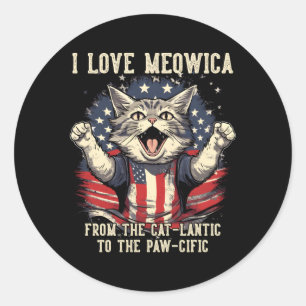 Sticker Rond 4 Juillet Chat I Love Meowica Patriotic Happy Chat
