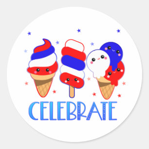 Sticker Rond 4 juillet Crème glacée fête l'indépendance