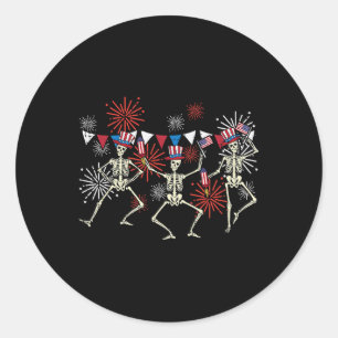Sticker Rond 4 juillet Danser Skeletons Drôle Patriotique Homme