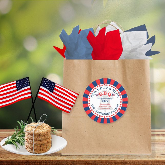 Sticker Rond 4 juillet de barbecue rouge, blanc et bleu (Créateur téléchargé)