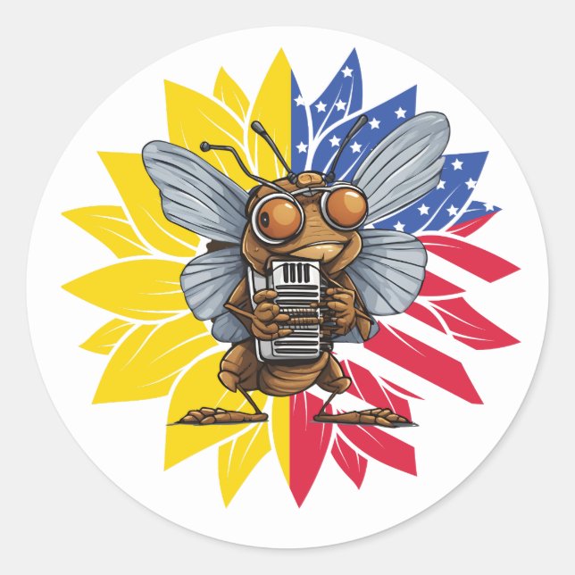 Sticker Rond 4 juillet de tournesol du Canada Harmonica (Devant)
