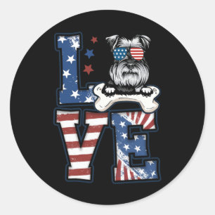 Sticker Rond 4 juillet Décor Patriotic Love Schnauzer Chien Usa