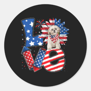 Sticker Rond 4 juillet Décor Patriotique Amour Shih Tzu Chien U