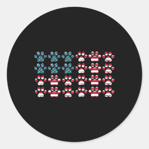 Sticker Rond 4 juillet Drapeau américain Empreinte de patte chi