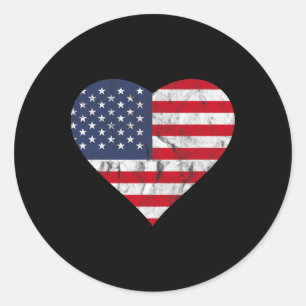 Sticker Rond 4 Juillet Drapeau Américain Vintage Coeur Maigre E