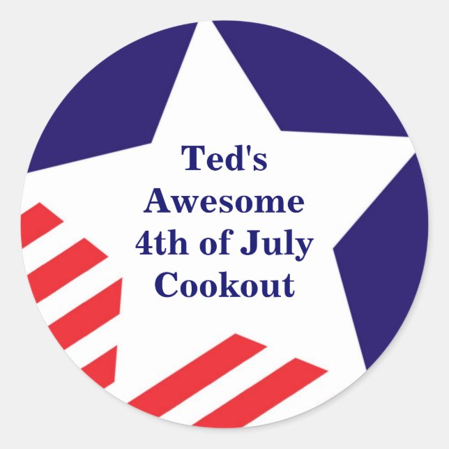 Sticker Rond 4 juillet étoile américaine rayé rouge blanc bleu (Devant)