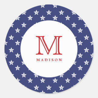 Sticker Rond 4 juillet Étoiles Bleu Rouge Monogramme Partition