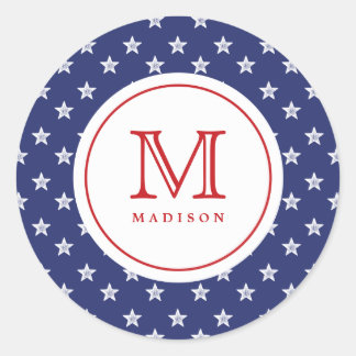 Sticker Rond 4 juillet Étoiles Bleu Rouge Monogramme Partition