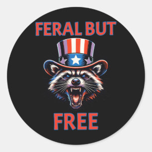 Sticker Rond 4 juillet Feral Mais Patriotic Raccoon Libre Drôle