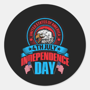 Sticker Rond 4 juillet Fête de l'Indépendance Usa Eagle Patriot