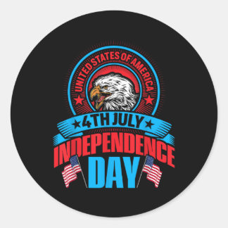 Sticker Rond 4 juillet Fête de l'Indépendance Usa Eagle Patriot