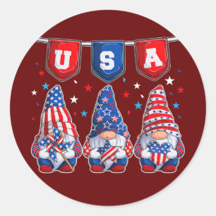 Sticker Rond 4 juillet Gnomes américains en fête