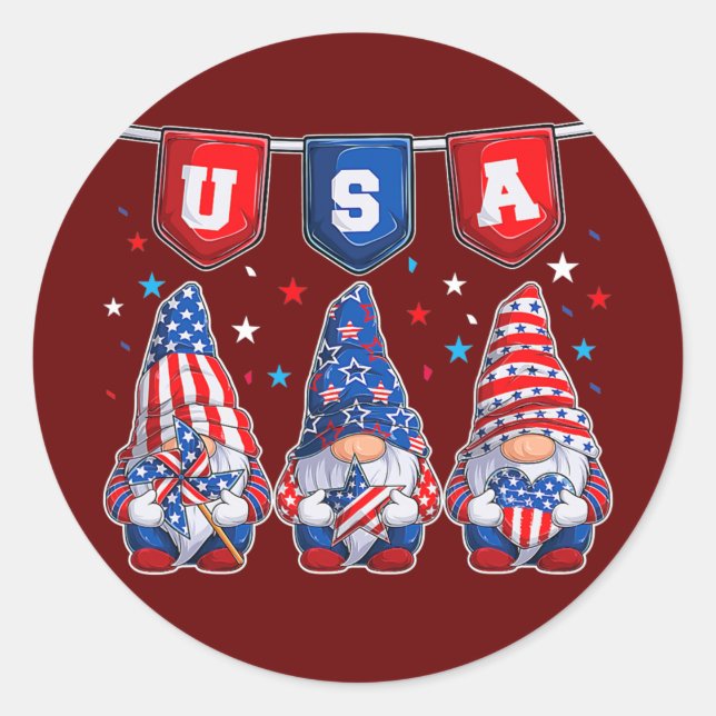 Sticker Rond 4 juillet Gnomes américains en fête (Devant)