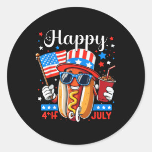 Sticker Rond 4 juillet hot-dog Jour de l'Indépendance Patriotiq