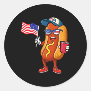 Sticker Rond 4 juillet Hotdog Funny Quatrième Juillet Patriotiq