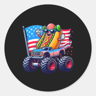 Sticker Rond 4 juillet Hotdog Sungles Monster Truck Américain