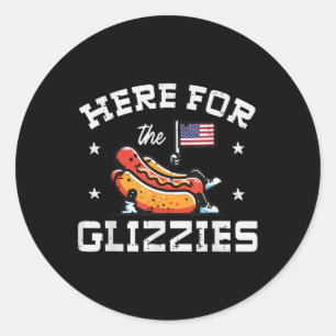 Sticker Rond 4 juillet Ici Pour Glizzies Hotdog Patriot Men W