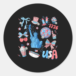 Sticker Rond 4 juillet Memorial Day Retro America Coquette Bo
