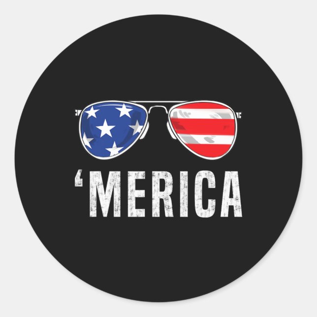 Sticker Rond 4 juillet Merica Drapeau Lunettes de soleil Garçon (Devant)