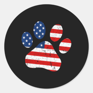 Sticker Rond 4 juillet mignon chien paw États-Unis Drapeau amér