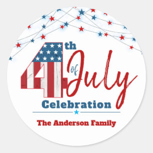 Sticker Rond 4 juillet Moderne Patriotique Rouge Bleu Bleu Bleu