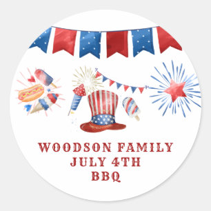 Sticker Rond 4 juillet Nom de famille BBQ