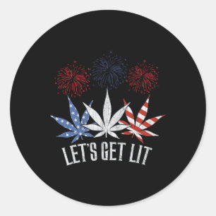 Sticker Rond 4 juillet Obtenons Lit Weed Drapeau américain
