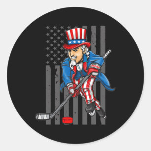 Sticker Rond 4 juillet Oncle Sam Hockey sur glace garçons Ameri