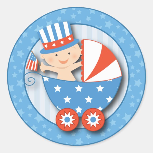 Sticker Rond 4 juillet Patriotic Baby Baby shower garçon mignon (Devant)