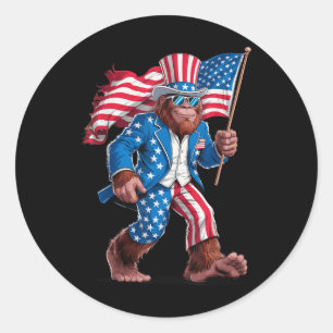Sticker Rond 4 juillet Patriotique American Bigfoot Sasquatch U